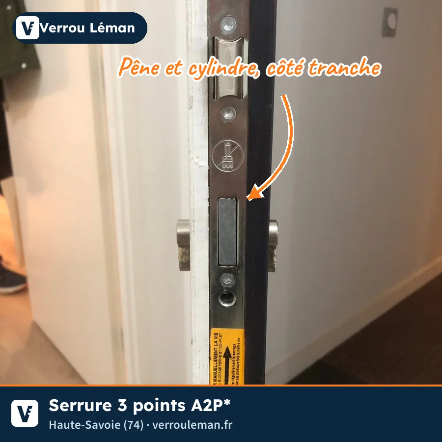 Serrure 3 points A2P*, côté tranche – Haute-Savoie (74)